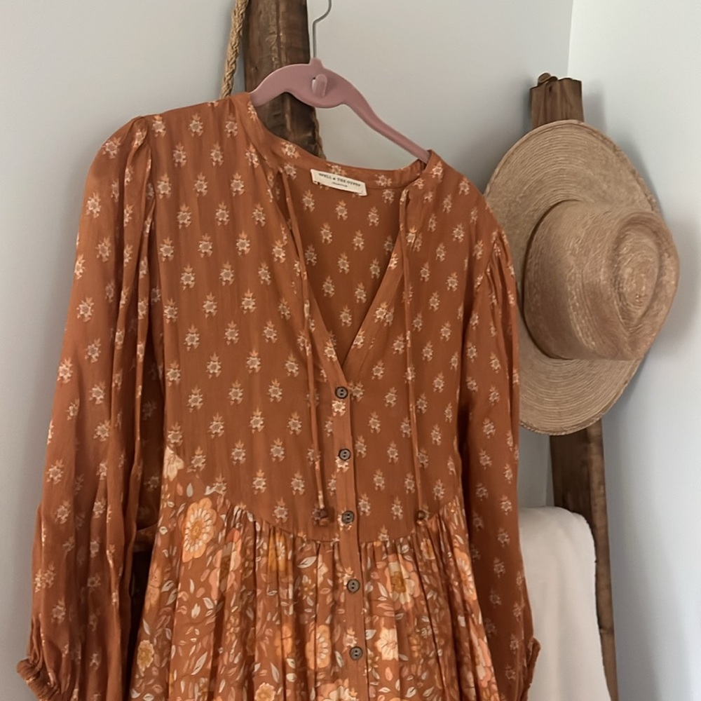 Spell Utopia Short Sleeve Midi Dress Cinnamon L - Picture 2 of 10